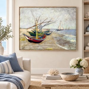 Tableau Aquarelle Marine – Barques de Pêcheurs sur la Plage