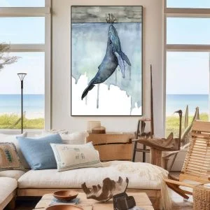 Tableau Baleine Gigantesque et Petit Bateau