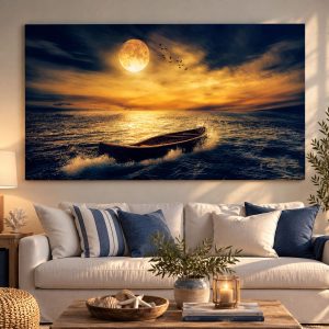 Tableau Barque en Mer Nocturne - Lune d'Espoir