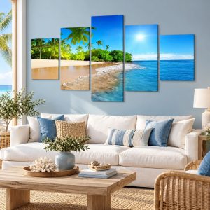 Tableau Bord Mer Tropical en Cinq Panneaux