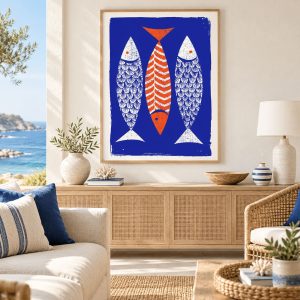 Tableau Dessin Poisson – Fond Bleu