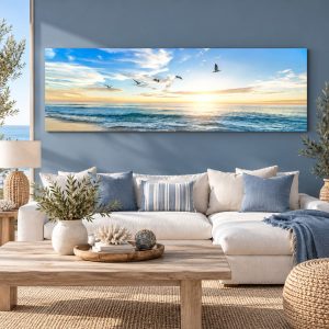 Tableau Panoramique Plage – Soleil Couchant