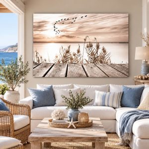 Tableau Paysage Marin Sauvage - Marches en Bois et Herbes Hautes