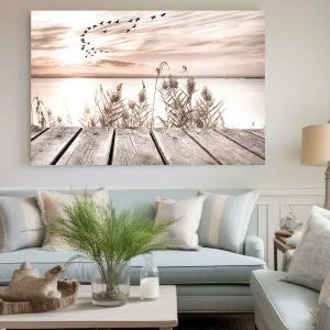 Tableau Paysage Marin Sauvage - Marches en Bois et Herbes Hautes