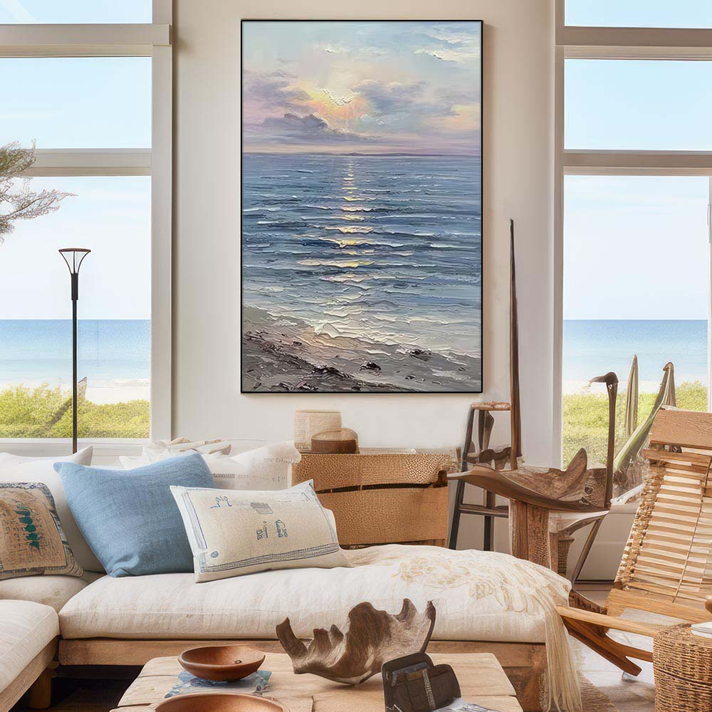 Tableau Peinture Océan Paisible - Reflet du Soleil