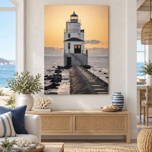 Tableau Photo Phare – Soleil Couchant Doré