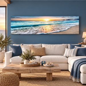 Tableau Photo Plage - Ecume de Mer et Soleil Couchant