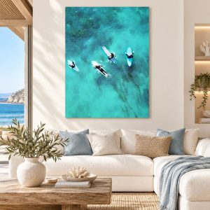 Tableau Photo Surfeurs – Mer Turquoise Paisible Vue de Dessus