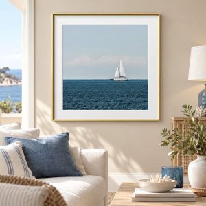 Tableau Photo Voilier Blanc en Mer Bleue