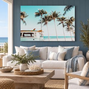 Tableau Plage, Palmiers & Van