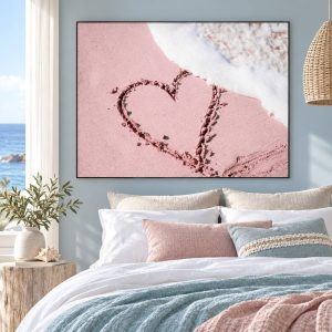 Tableau Romantique Mer - Cœur sur Plage Rose