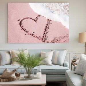 Tableau Romantique Mer - Cœur sur Plage Rose