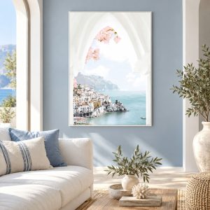 Tableau Trompe l'Œil - Village en Bord de Mer