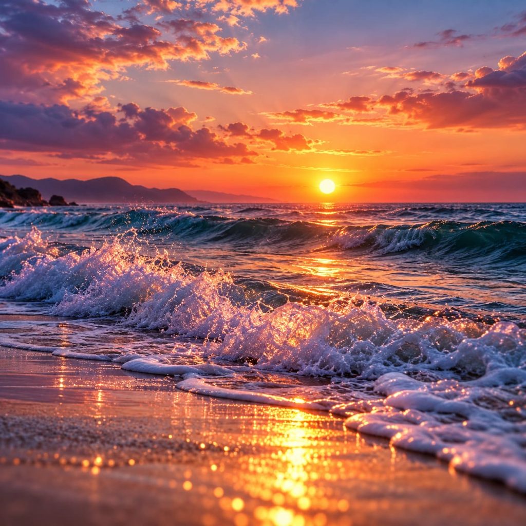 Coucher de Soleil en Mer et Plage