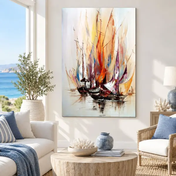 Tableau marine moderne de bateaux en mer