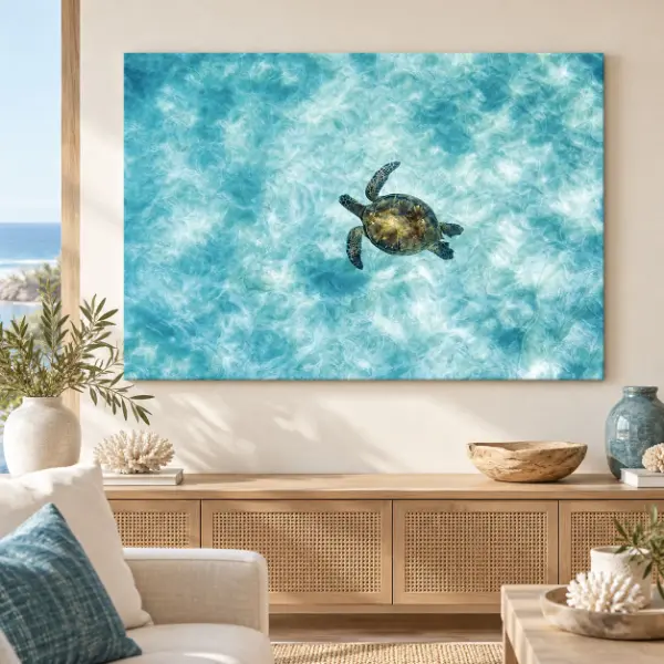 Tableau de tortue marine en mer turquoise